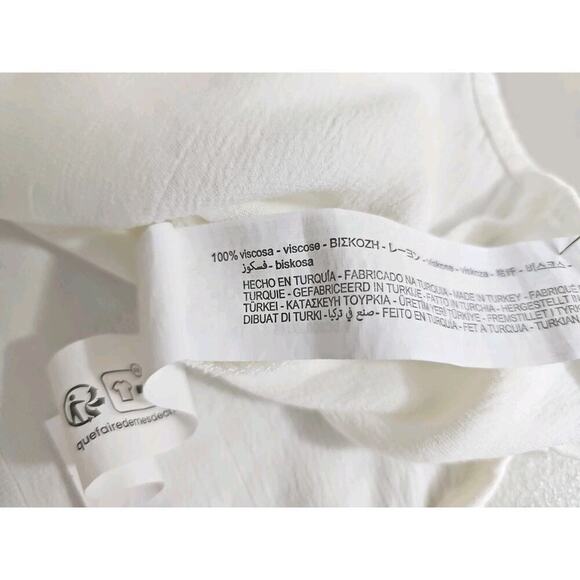 ZARA~Woman Sz. M~White Sutin Effect Cropped Button-Down Silky Shirt Long Sleeve - Picture 11 of 11